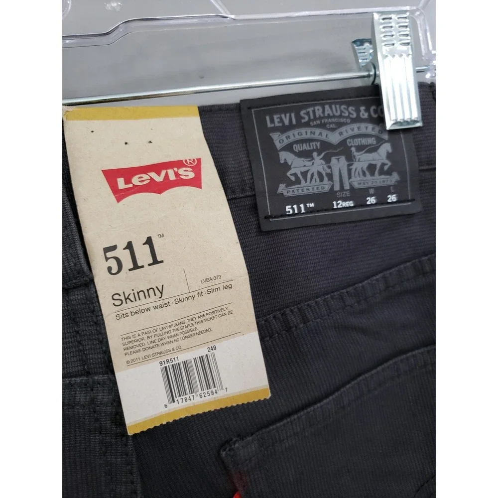 Levi's 511 Skinny Jeans Boys Size 12 Reg 26 X 26 Gray 100% Cotton Denim Corduroy